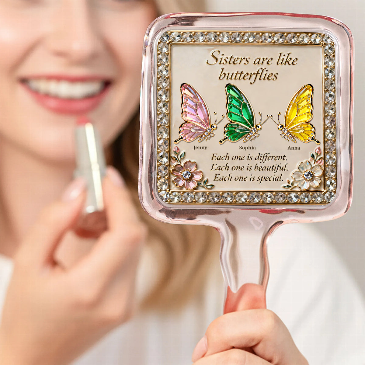 Sisters Butterfly Handheld Mirror Personalized Gifts For Besties 01natn130226-Homacus