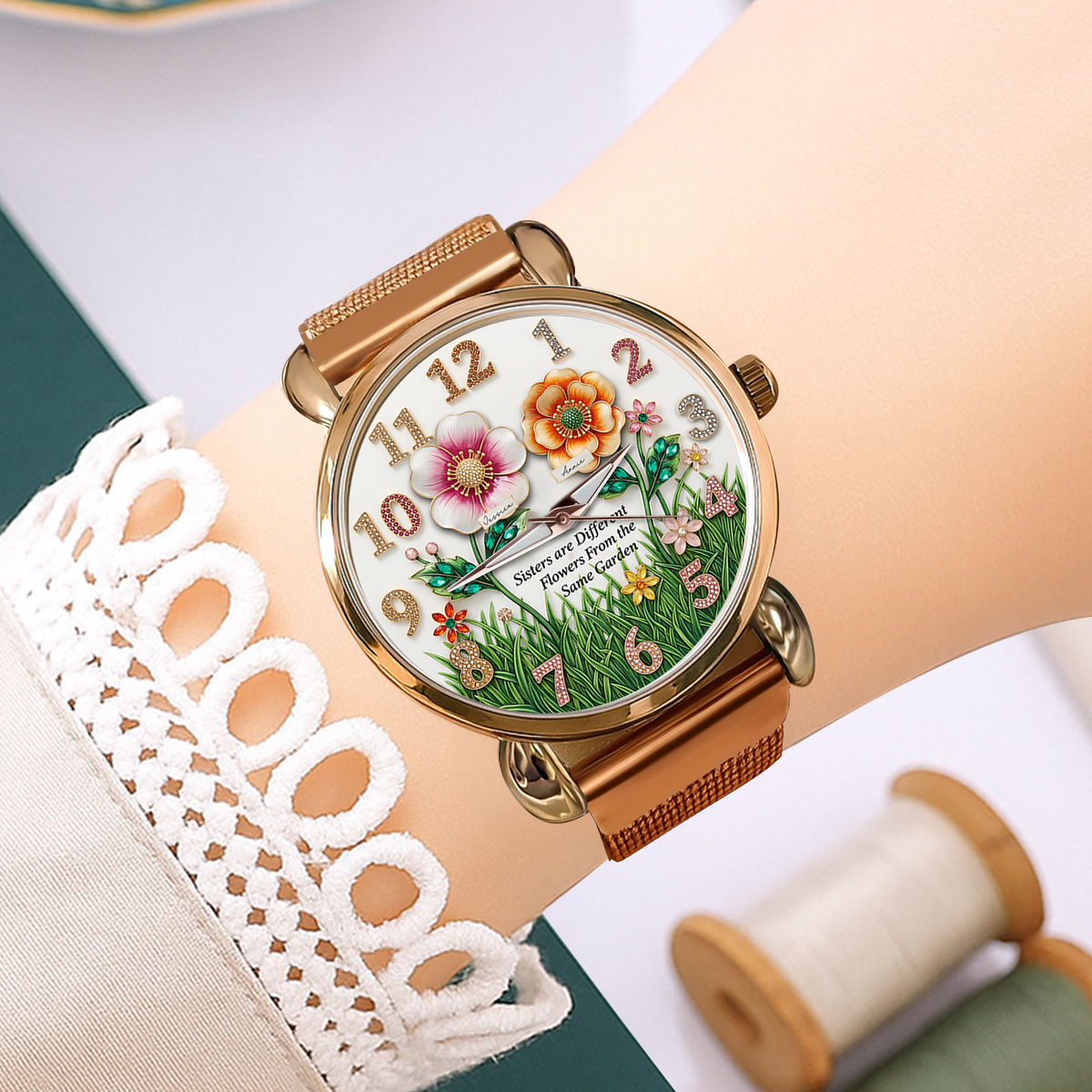 Floral Blooming Mesh Strap Watch - Personalized Gift For Sisters 04HULU250725-Homacus