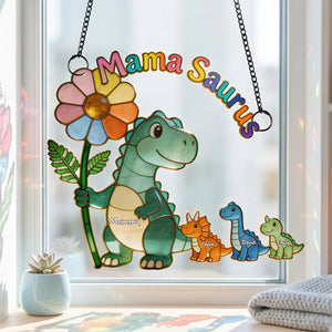 Mama-saurus & Her Tiny Roar Crew Suncatcher - Personalized Gifts For Moms 01NALU100426-Homacus