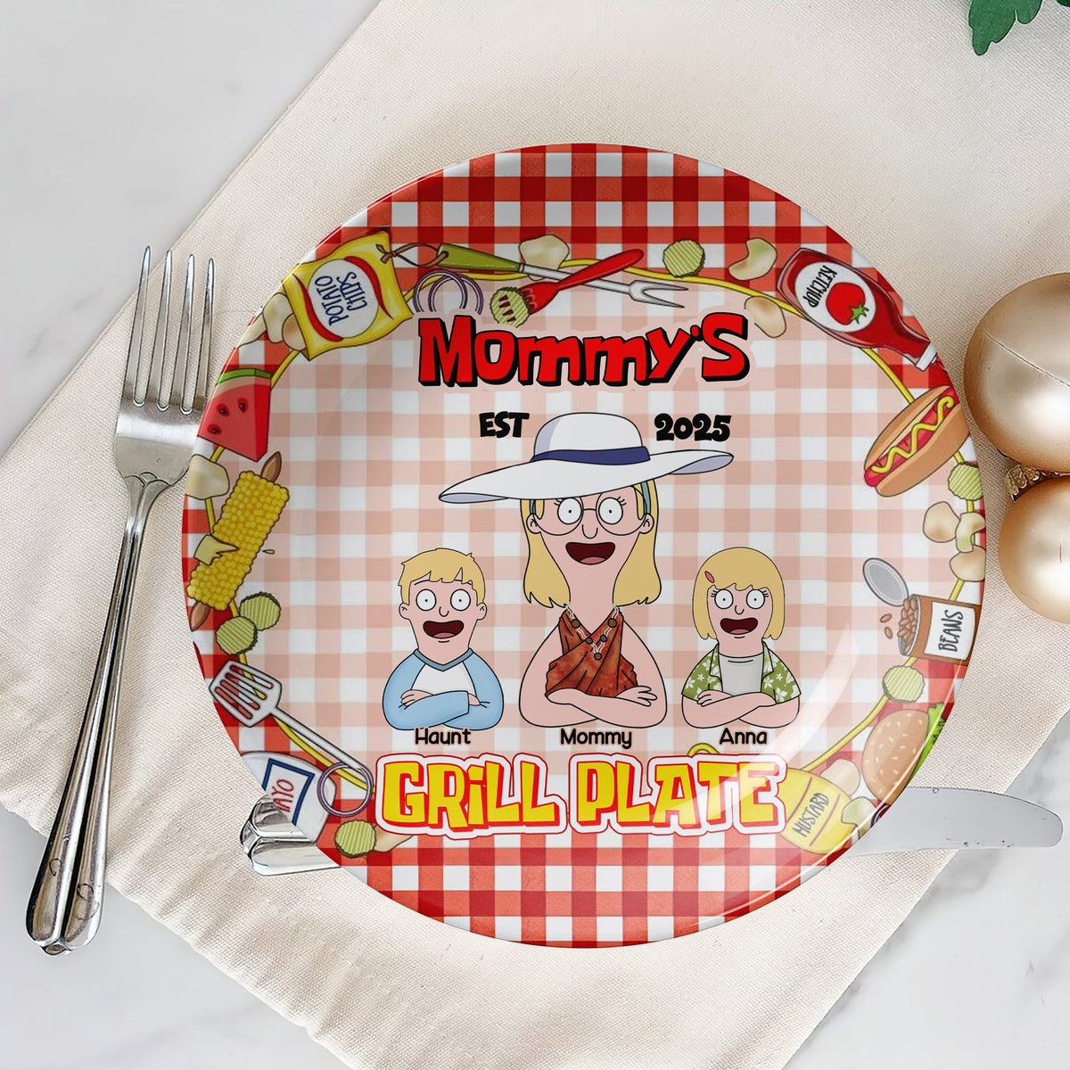 Personalized Gift For Mom Ceramic Round Plate, Mommy's Grill Plate 04XQLU220325HG-Homacus