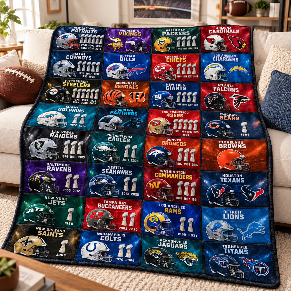 Professional Team Helmets Arranged In A Grid Pattern Blanket - Personalized Gifts For Sport Lovers 01halu031026