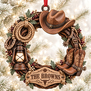 Cowboy Wooden Wreath Acrylic Ornament - Personalized Christmas Gifts 05ttdt091026-Homacus