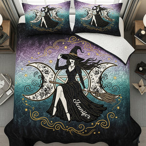 Mystic Witch Triple Moon Quilt Bed Set, Personalized Gifts For Wiccans 02qhqn280725-Homacus
