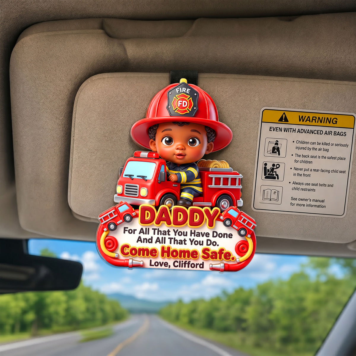 Firefighter Hero Dad - Custom Photo Acrylic Car Visor Clip Gifts For Dad 03HULU270526-Homacus