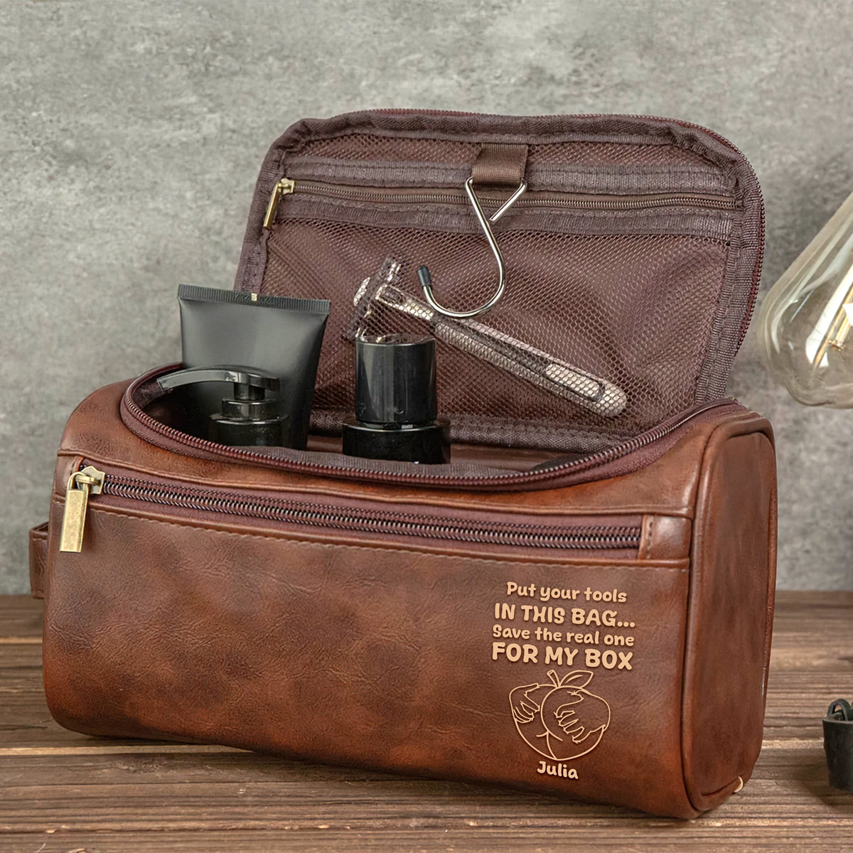 Cheeky Leather Toiletry Bag - Personalized Gift For Him, Husband, Boyfriend 07PGLU081225-Homacus