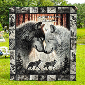 Personalized Gifts For Couple Quilt Bed Set, Romantic Wolf Couple 04QHLU251224-Homacus