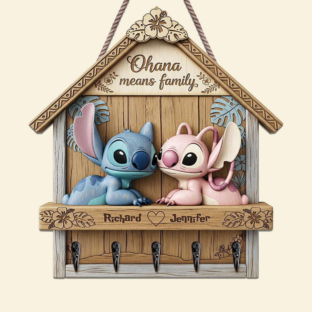 Cartoon Couple Wood Key Hanger - Personalized Gifts For Couple 05ohqn290525-Homacus
