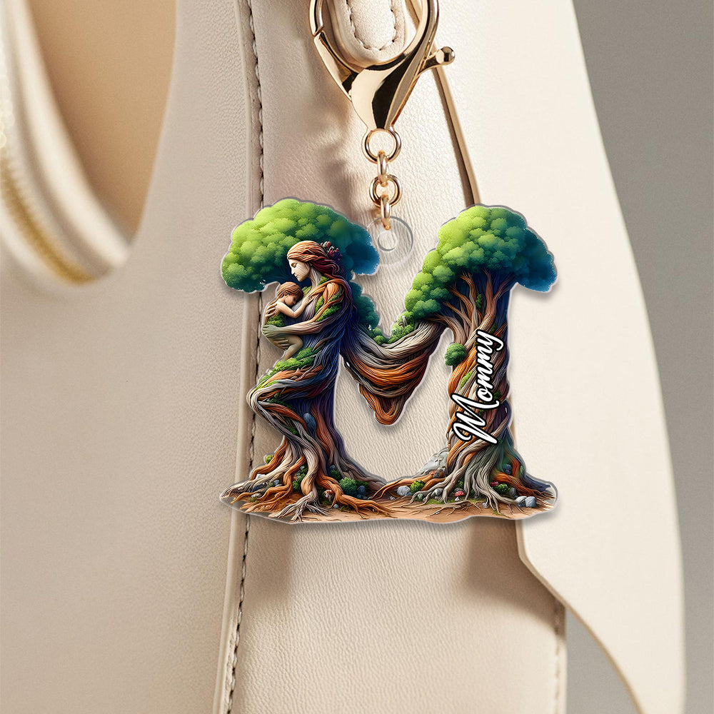 Personalized Gift For Mom Alphabet Keychain, Mom Tree Hugging Kid Custom Initial Letter 01qhmh280225-Homacus