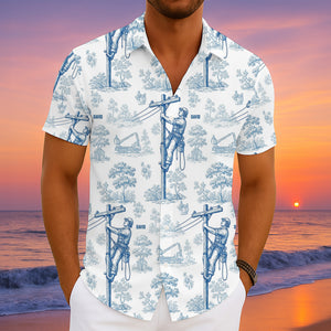 Vintage Toile Blue Pattern Hawaiian Shirt - Personalized Gifts For Lineman 02qhtn120625-Homacus
