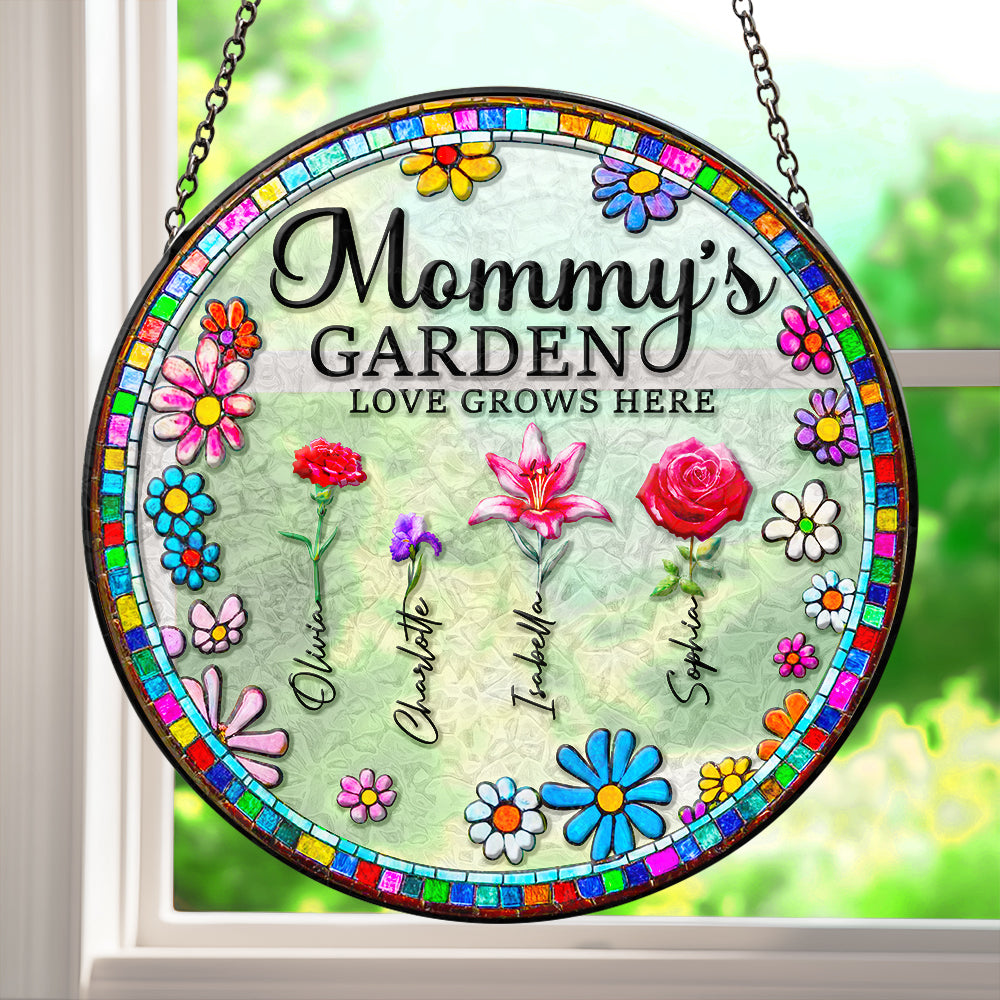 Personalized Gifts For Mom Stained Glass Mommy's Garden Love Grows Here 02ACDT220325-Homacus