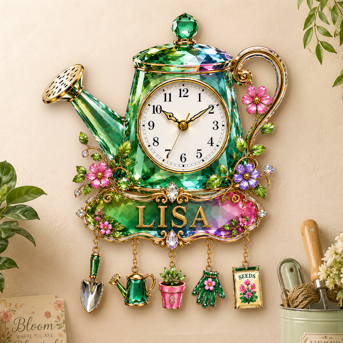 Garden Bloom Acrylic Hanging Wall Clock - Personalized Gifts For Gardening Lovers 05nadh300726-Homacus