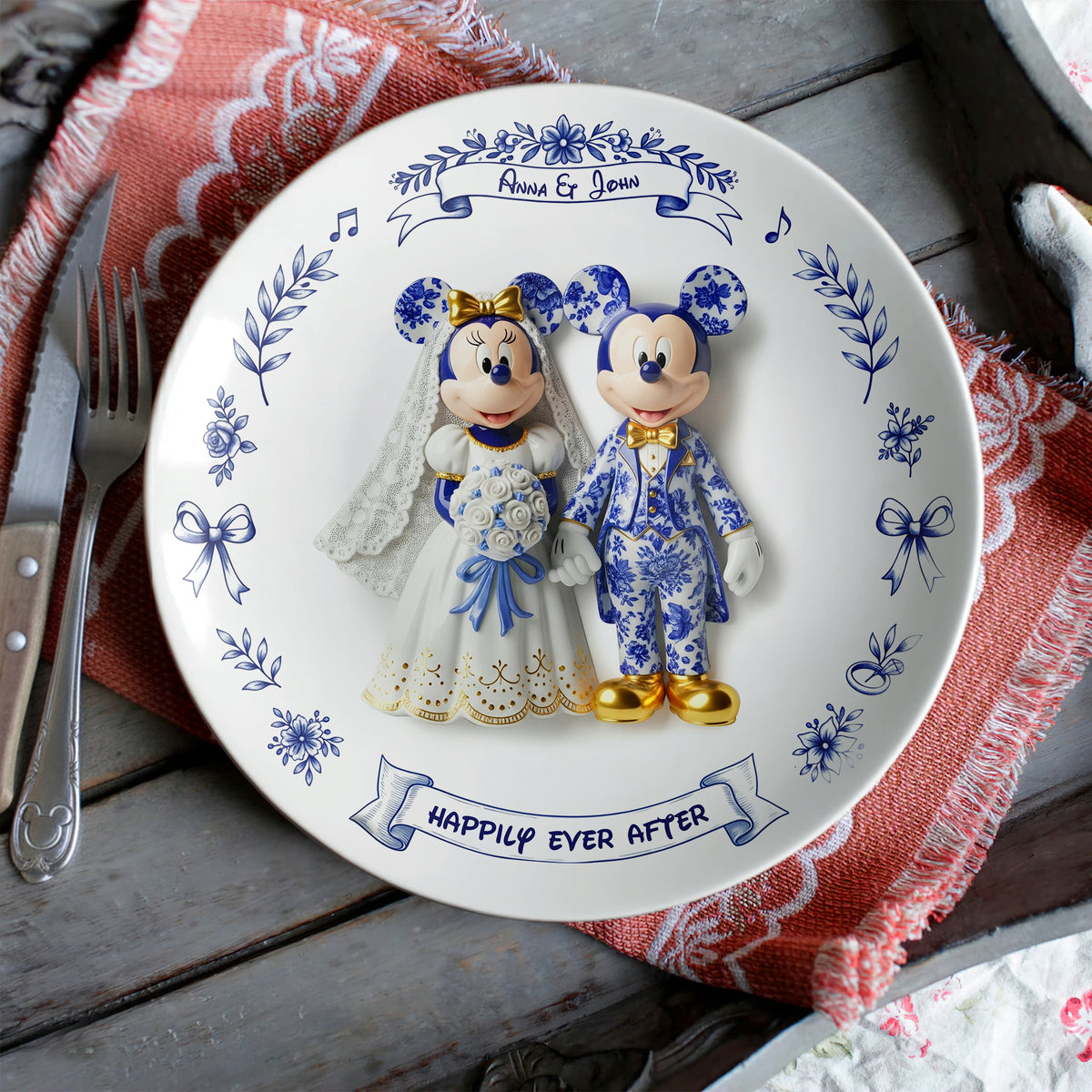 Cute Cartoon Couple Round Plate - Personalized Gift For Couples 01PGLU041025-Homacus