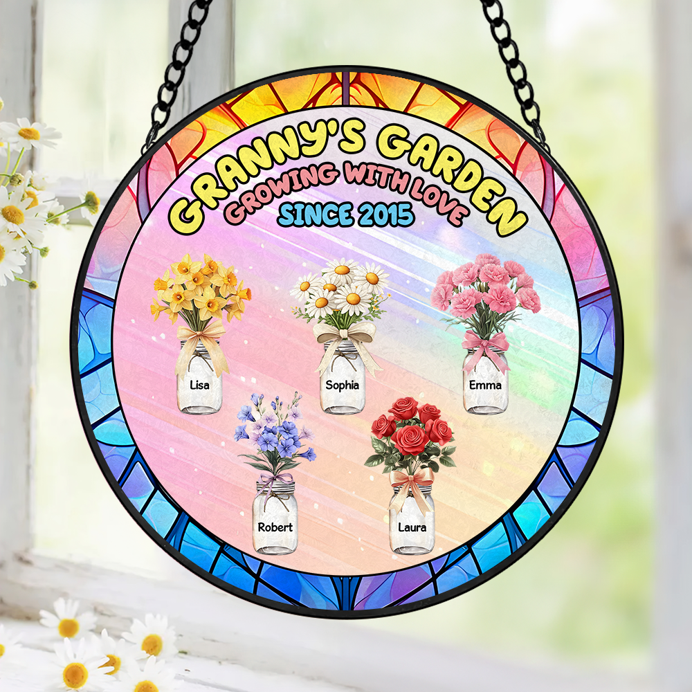 Birth Month Flower Window Hanging Stained Glass Ornament - Personalized Gift For Grandma 01KAPU260325-Homacus
