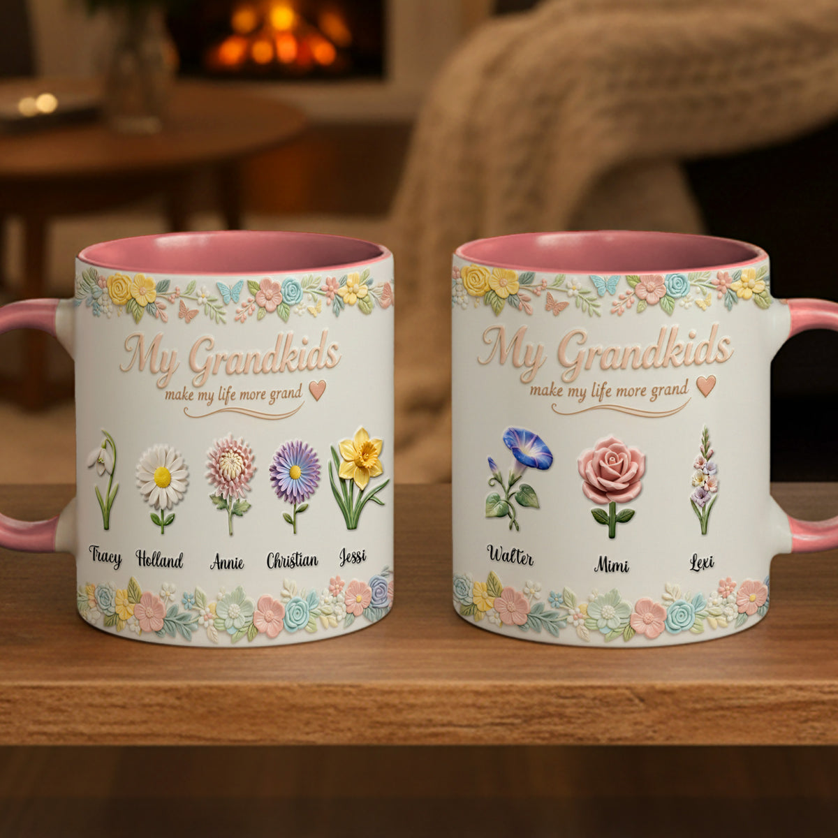 Grandkids Floral Accent Mug – Personalized Gifts For Grandma 03KIMG090226-Homacus