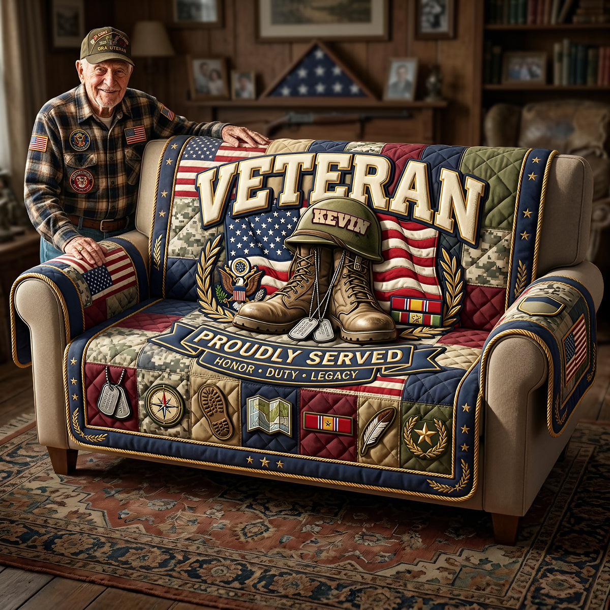 Proud Veteran Quilted Sofa Cover - Personalized Gifts For Veterans 03TYTA200626-Homacus
