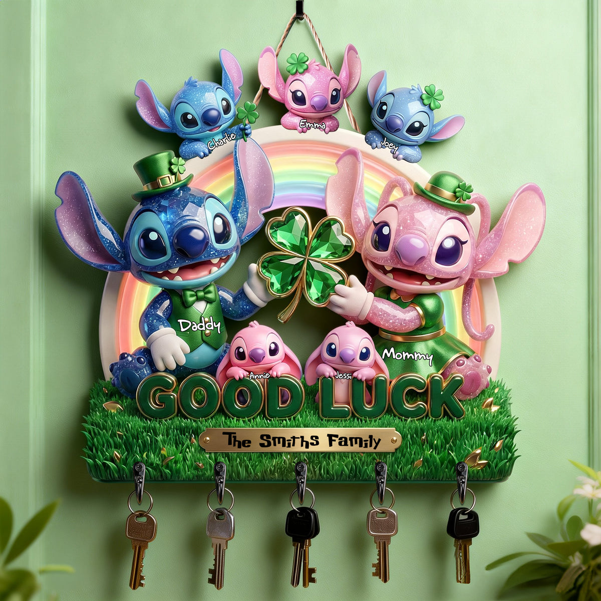 Lucky Family Acrylic Key Hanger - Personalized Gifts For St Patrick's Day 02PALU230226-Homacus