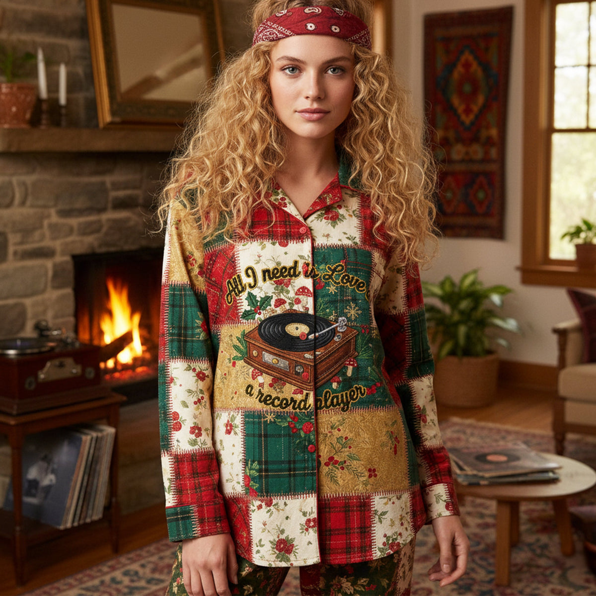 Vinyl Records Lovers Button Up Pajama Set - Christmas Gifts 01paqn201125-Homacus