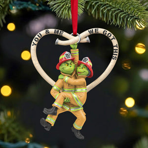 Playful Firefighter Couple Hanging Ornament, Personalized Gift For Firefighter Couple 03qhtn031025-Homacus