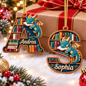 Initial Letter Alphabet Book Dragon Wood Ornament, Personalized Gifts For Book Lovers 05qhqn250926