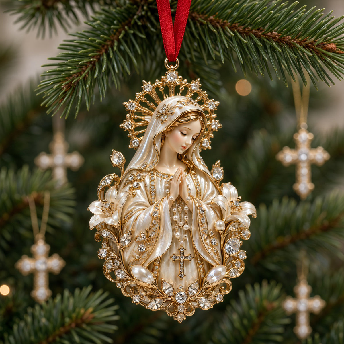 Virgin Mary Praise Christmas Ornament, Personalized Gifts For Christians 01qhlu230926
