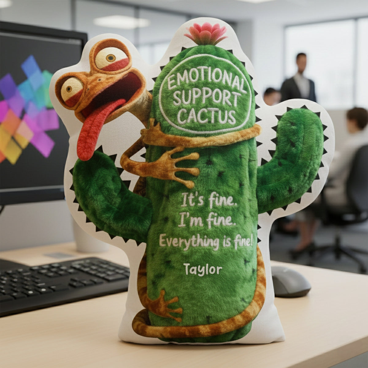Fun Lizard Hugging Emotional Support Cactus Custom Shape Pillow - Personalized Gifts For Coworker 04qhqn221125-Homacus
