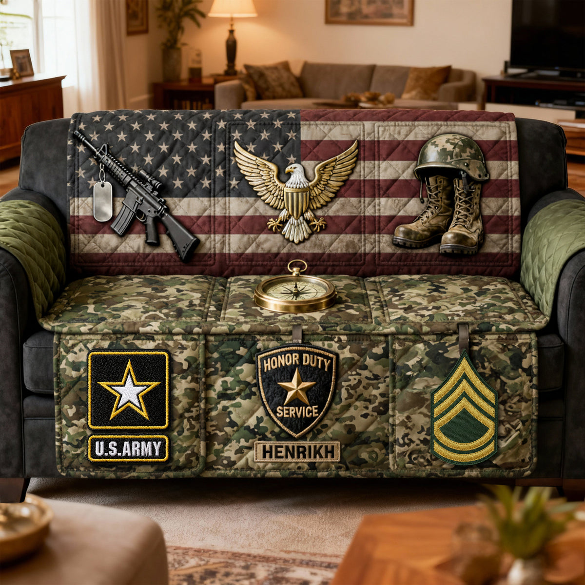Proud Veteran Service Sofa Cover - Personalized Gift For Veteran 05KILU040226-Homacus