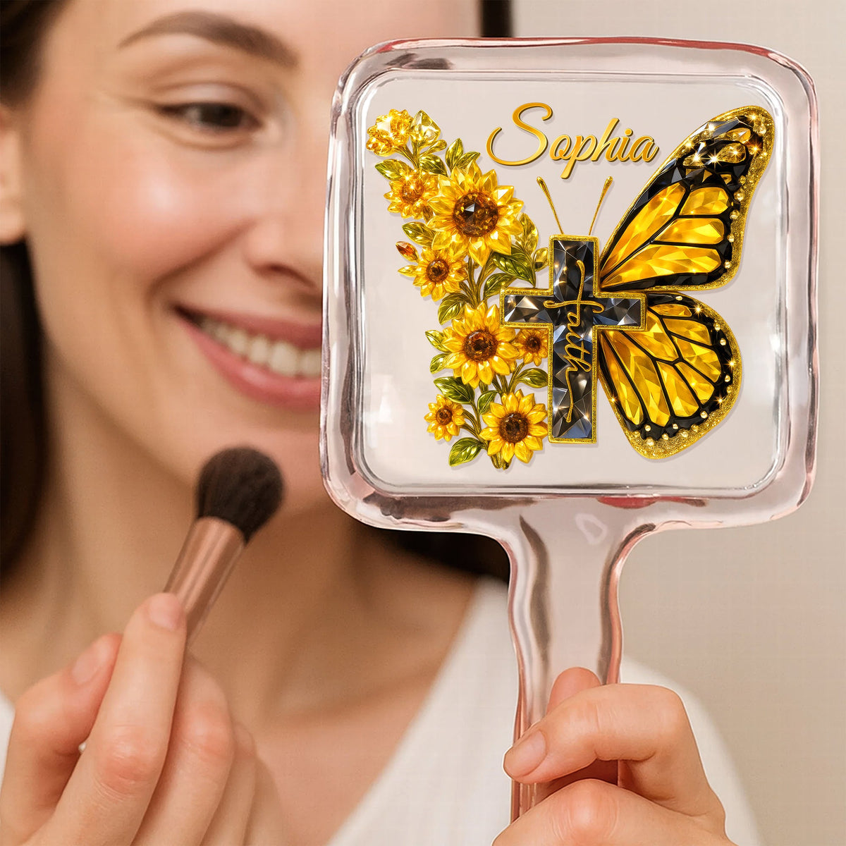 Butterfly Cross Floral Handheld Mirror – Personalized Gifts For Christians 04huqn051225-Homacus