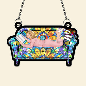 Personalized Gifts For Book Lovers Suncatcher Ornament Reading Girl On Sofa 04OHQN261224TM-Homacus