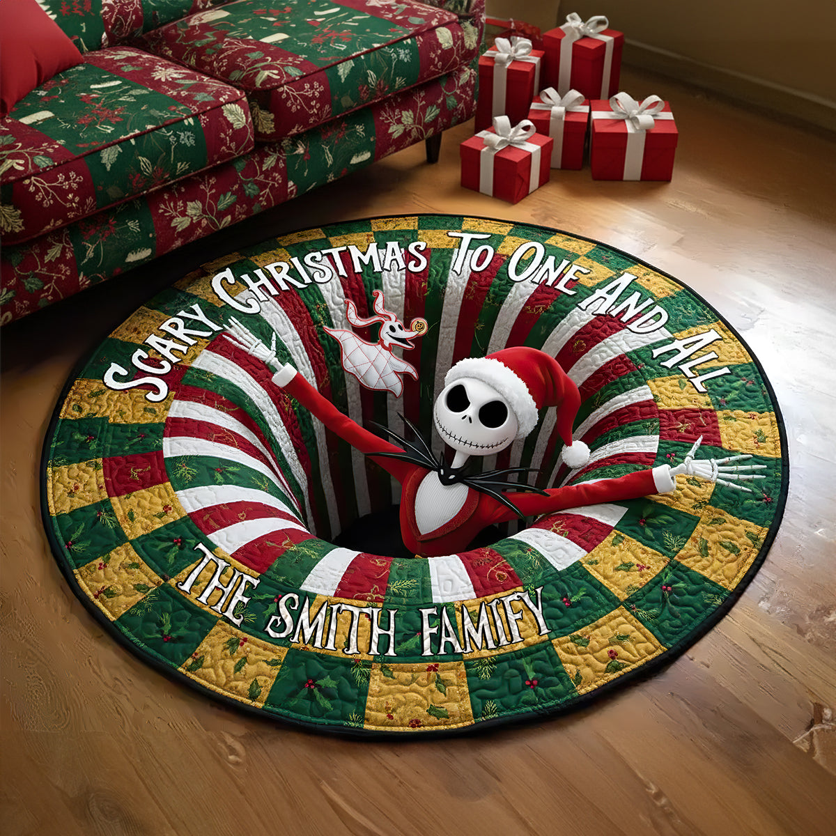 Haunted Holiday Family Round Mat - Personalized Christmas Gifts For Family 02HULU250925-Homacus