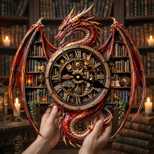 Vintage Dragon Bookstore Wall Hanging Clock, Personalized Gifts For Book Lovers 02qhdt240726