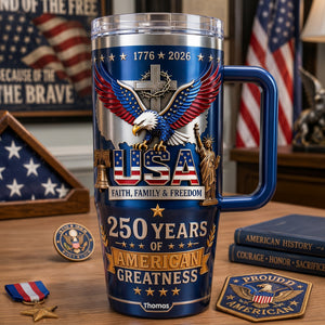 Faith Family & Freedom 40oz Tumbler With Handle - Personalized Gifts For Patriots 01qhlu280526