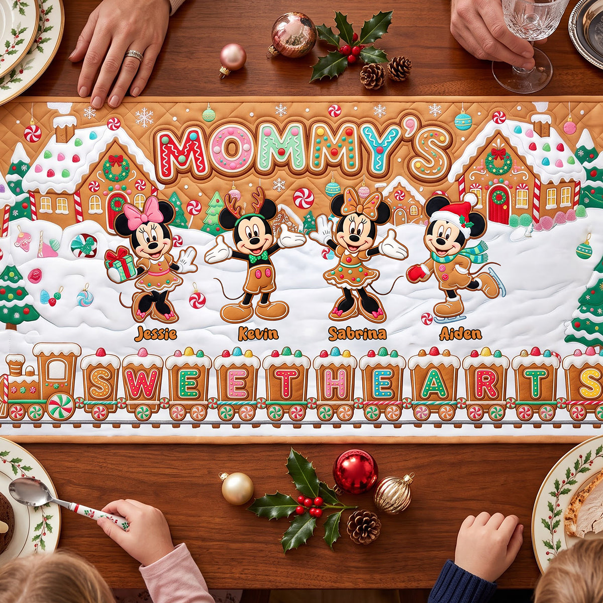 Our Gingerbread Family Quilted Table Runner - Personalized Gifts For Moms 01PATA220826