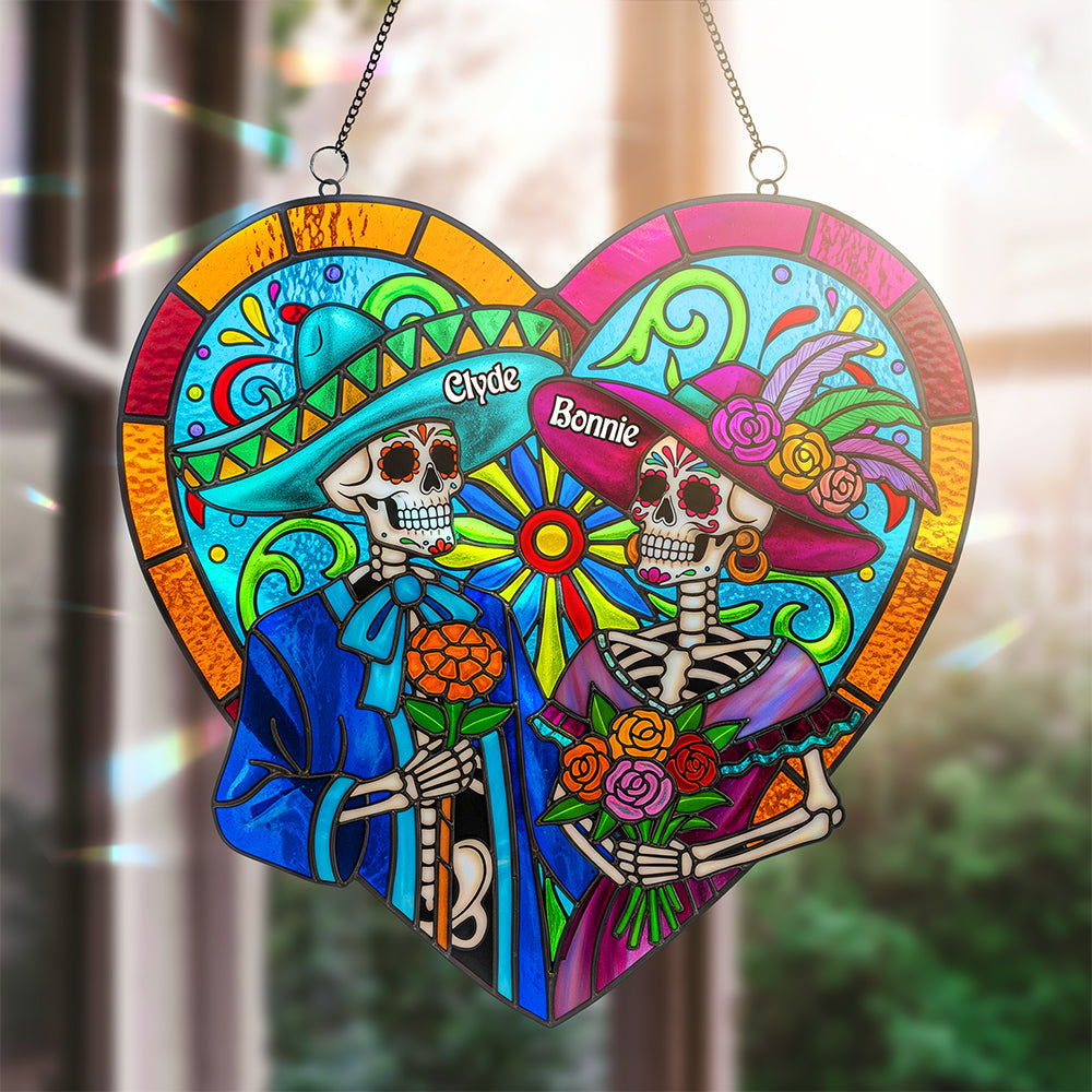 Colorful Skull Couple Suncatcher - Personalized Gifts For Couple 03pata090825-Homacus