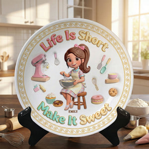 Baking Girl Ceramic Round Plate - Personalized Gifts For Baking Lovers 02pgqn260126-Homacus