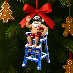 Caricature Beach Santa Lifeguard Ornament - Personalized Christmas Gifts For Beach Lifeguard 04OHLU210825-Homacus