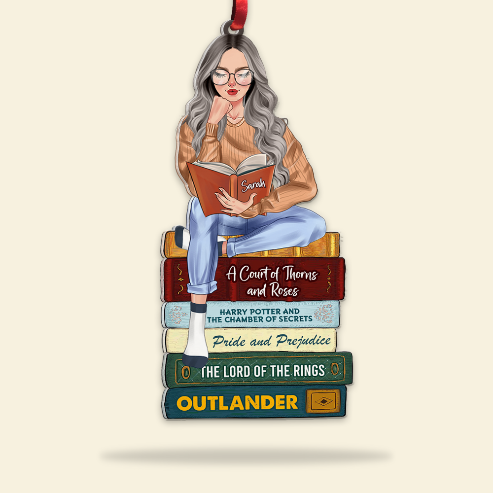Girl Reading Book - Custom Book Titles, Personalized Acrylic Ornament bao0811-Homacus