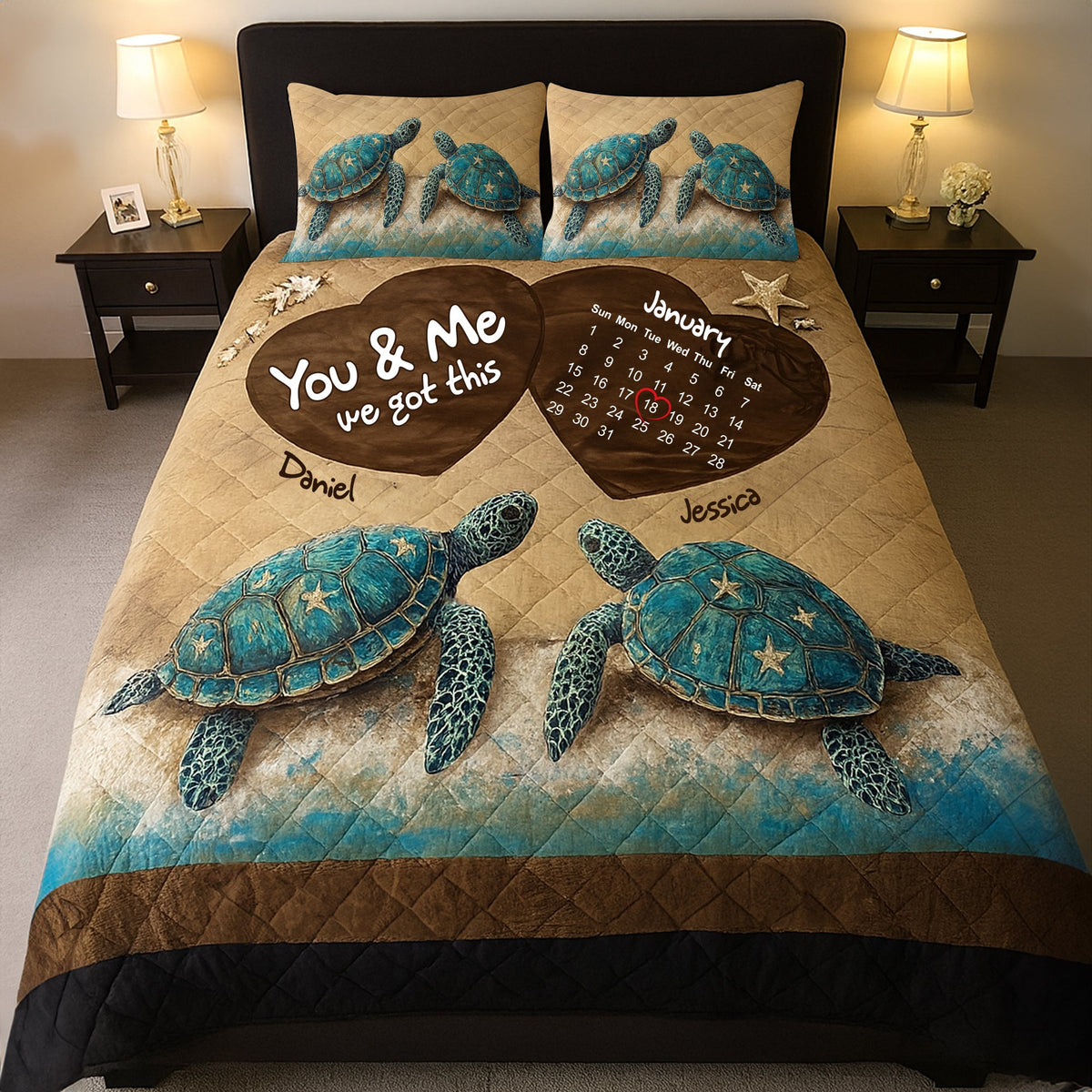 Beachy Sea Turtle Quilt Bed Set - Personalized Anniversary Gifts For Couple 08TOLU150725-Homacus