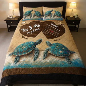 Beachy Sea Turtle Quilt Bed Set - Personalized Anniversary Gifts For Couple 08TOLU150725-Homacus