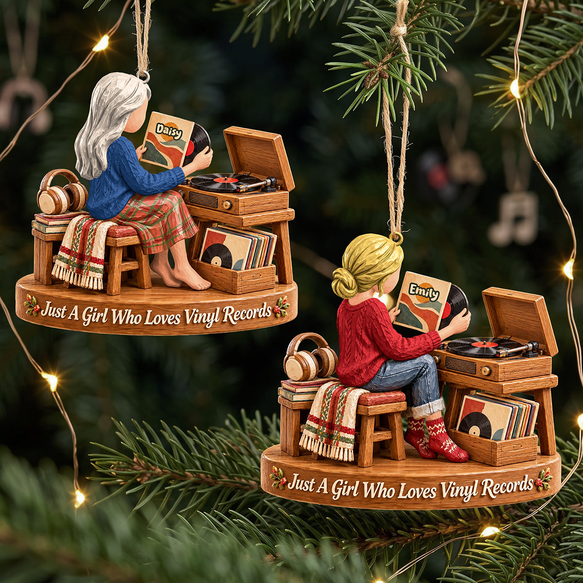 Vinyl Record Girl Wood Effect Ornament, Personalized Gifts For Vinyl Records Lovers 02qhta141026-Homacus