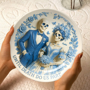Skull Couple Ceramic Round Plate - Personalized Gift For Couple 04OHTN190625-Homacus