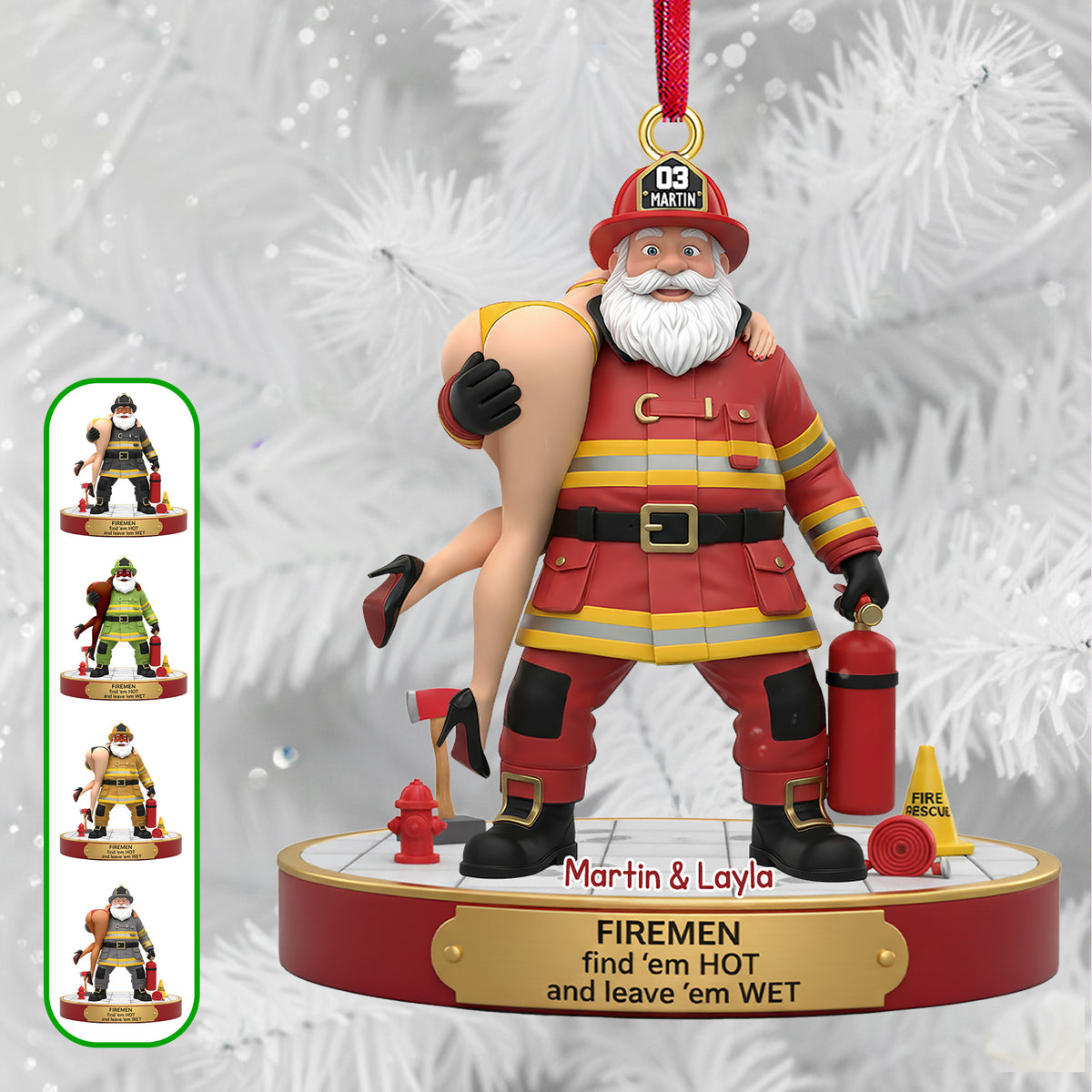 Naughty Firefighter Couple Ornament - Personalized Gift For Couple Christmas Ornament 06OHMG241125-Homacus