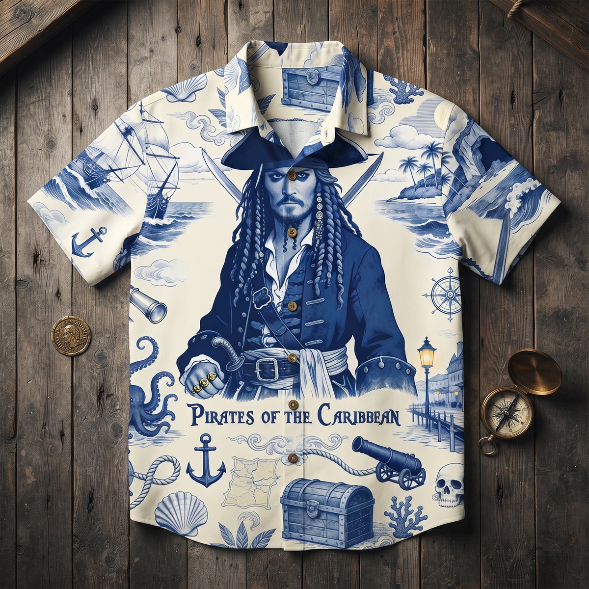Ocean Voyager Toile De Jouy Hawaiian Shirt - Personalized Gifts 04pgdt160726-Homacus