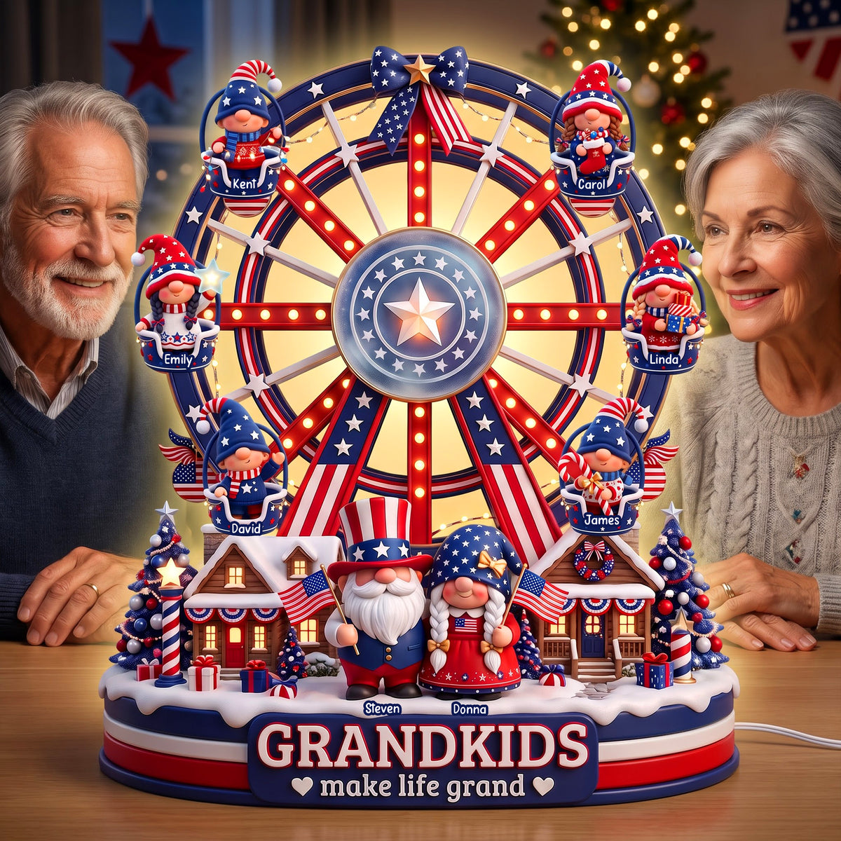 USA Gnome Grandkids Ferris Wheel Acrylic Light Box - Personalized Gifts For Christmas 02paqn270826