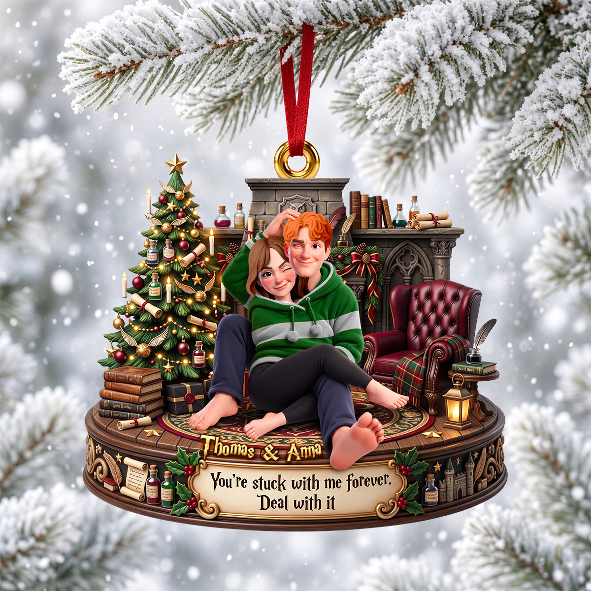 Funny Cuddling Couple Ornament - Personalized Gifts For Couple Christmas Ornament 02TODH260926