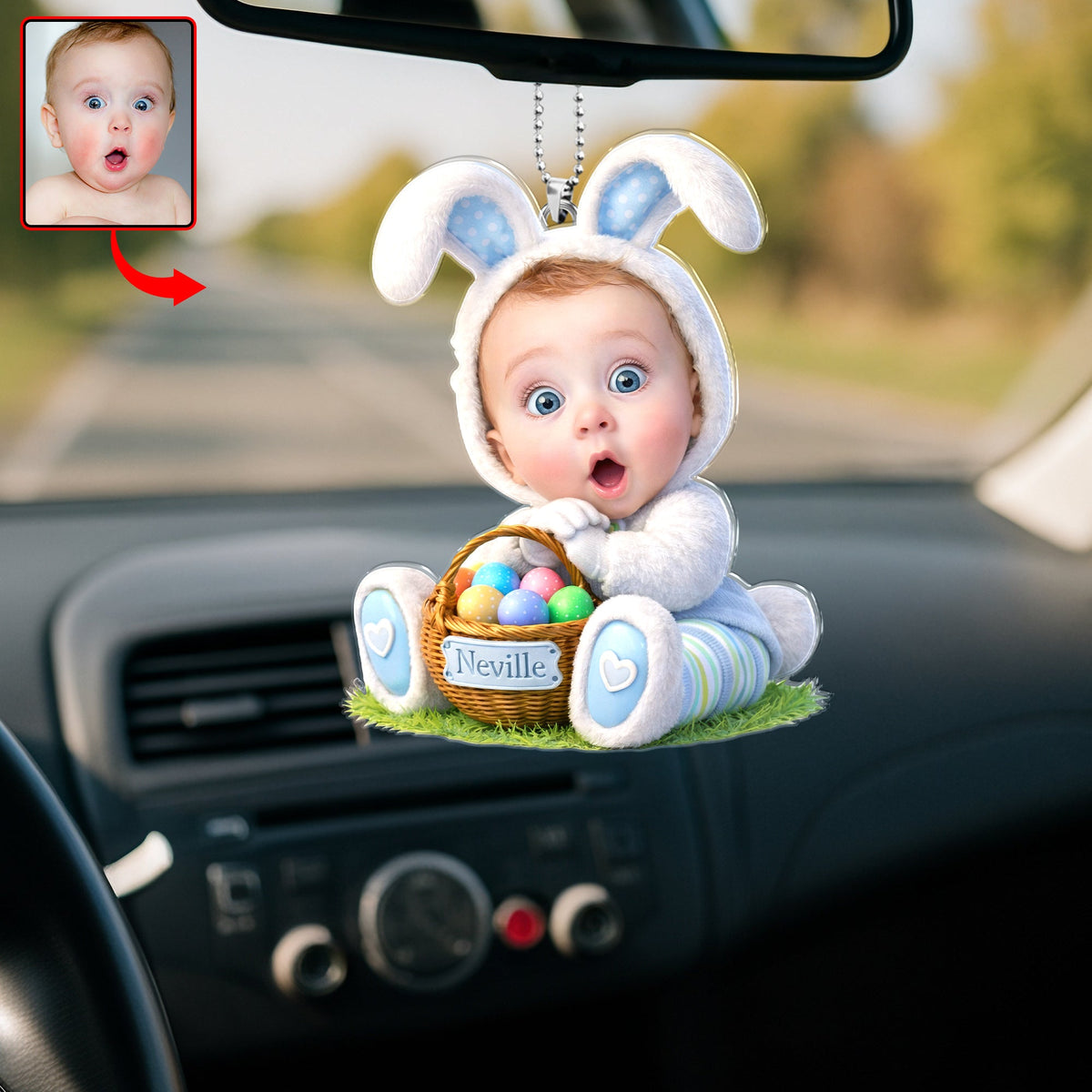 Easter Bunny Kid Car Ornament - Custom Photo Gifts For Kids 03huqn070326 - Ornament - GoDuckee