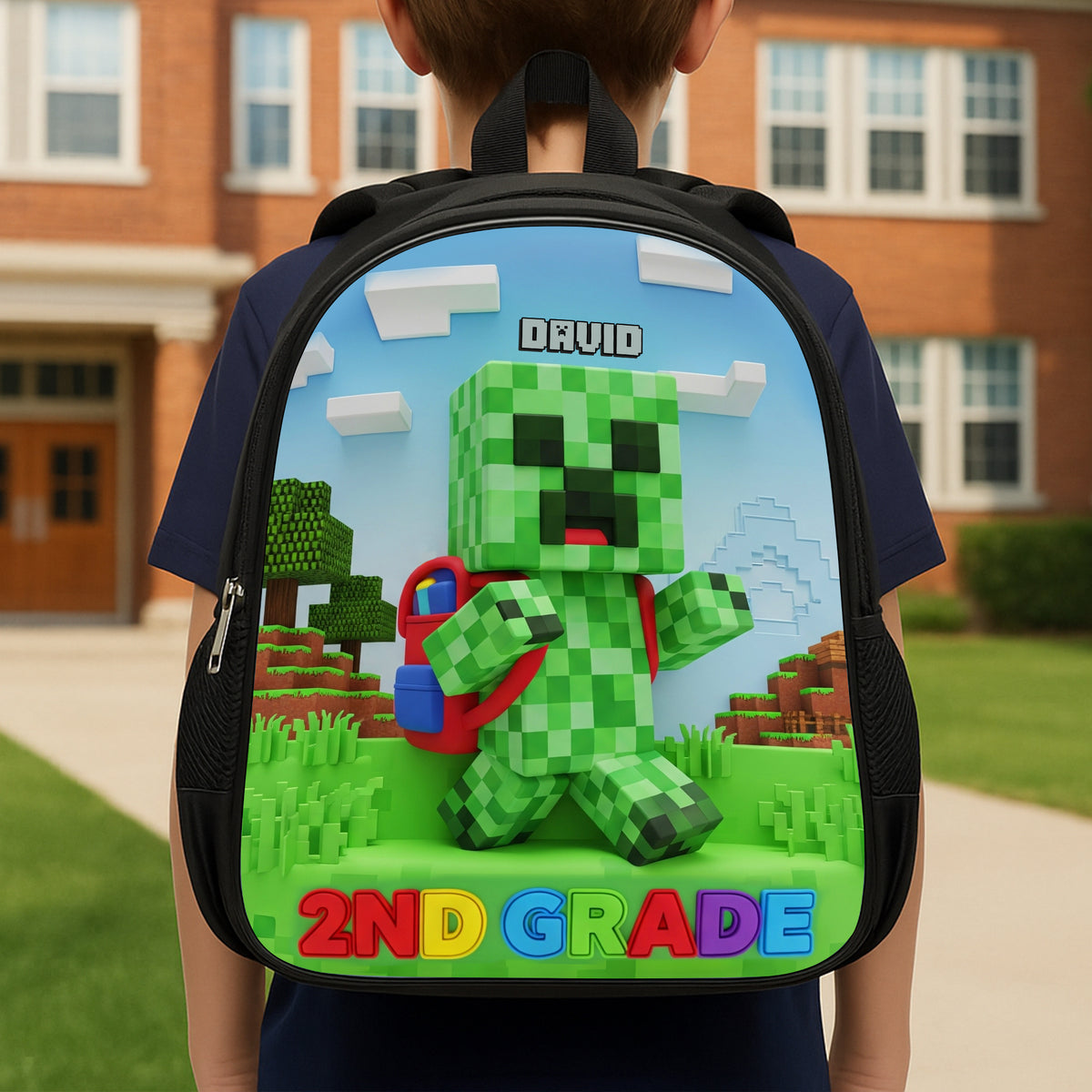 Green Pixel Hero School Bag - Personalized Gifts For Kids 03natn040825-Homacus