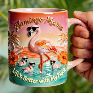 Flamingo Mom With Kids Accent Mug - Personalized Gifts For Mom 01pgdt040326-Homacus