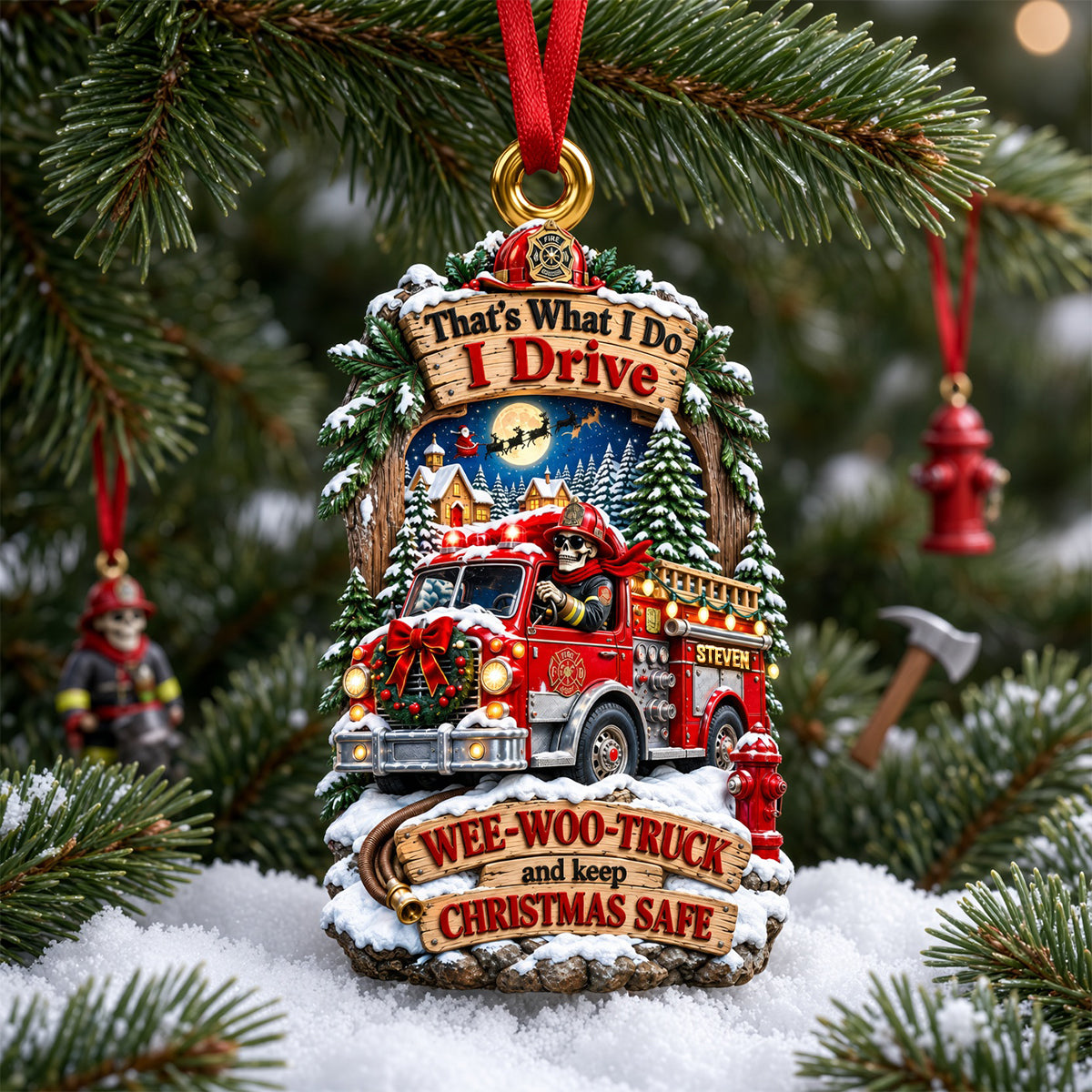 Skeleton Firefighter Ornament - Personalized Gifts For Firefighter Christmas Ornament 05PADH071026