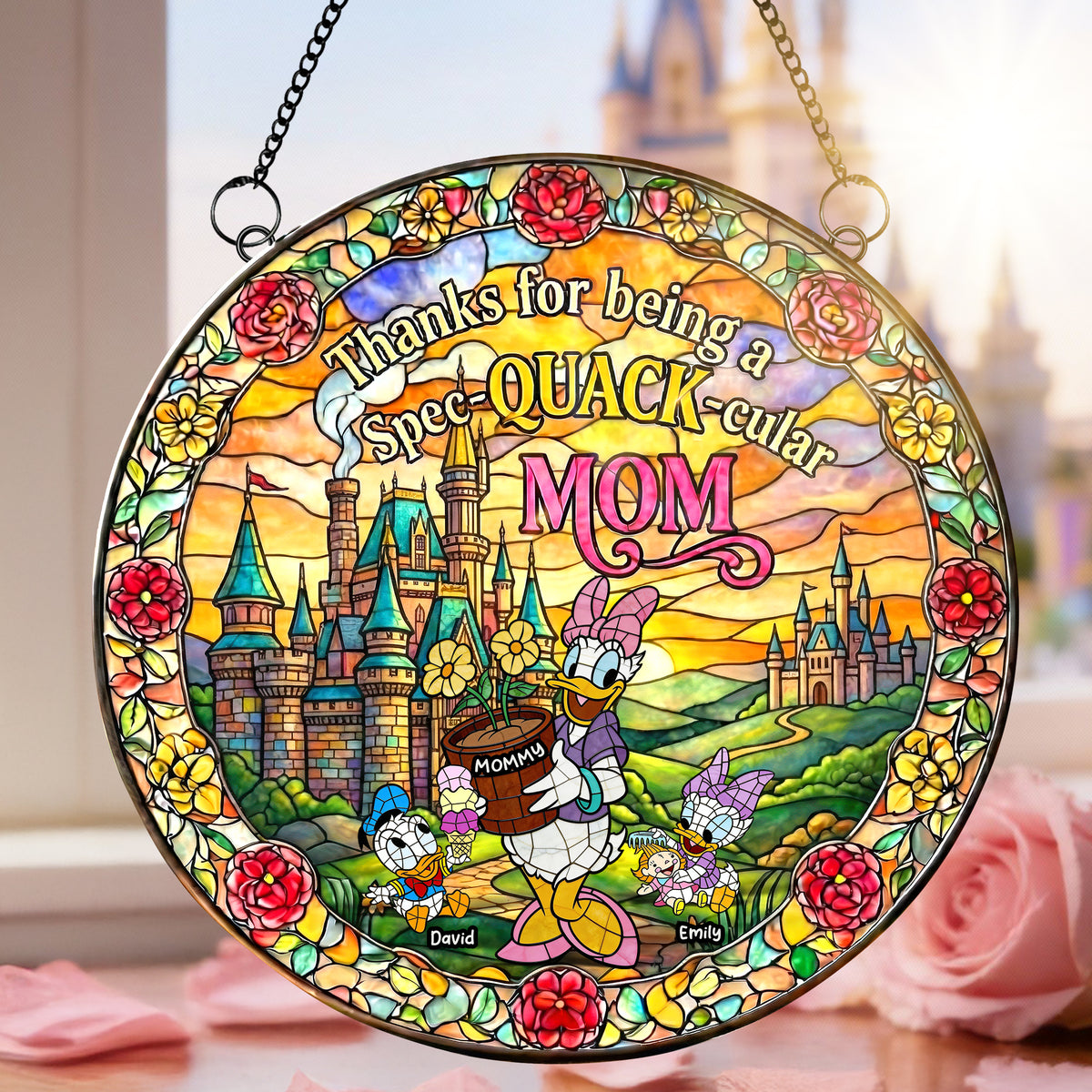 Duck Mom And Kids Suncatcher - Personalized Gifts For Mother's Day Suncatcher Ornament 03TYQN040326-Homacus