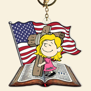 Personalized Gifts For Christians Keychain, Wooden Cross, Bible & American Flag 01qhqn060125-Homacus